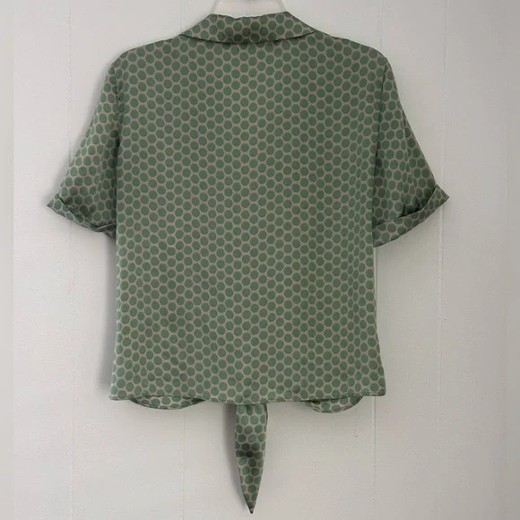 MNG Suit Women's Polka Dot Cuffed Short Sleeve Tie Front Blouse Size Large - Picture 7 of 8